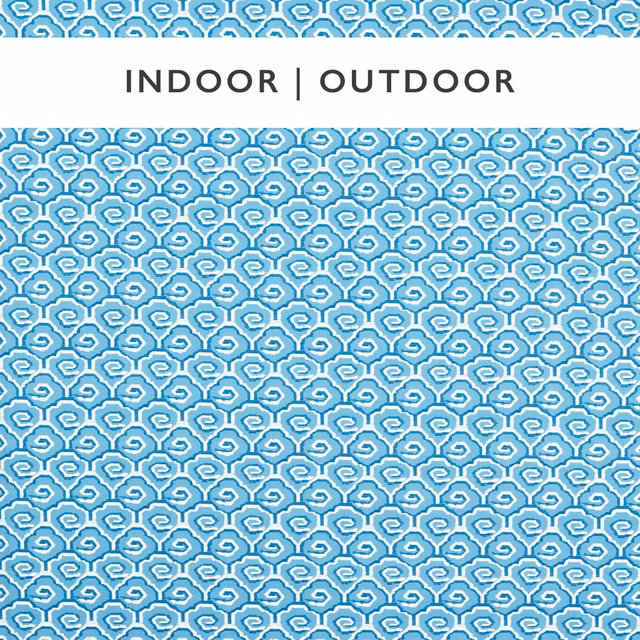 Indigo and cornflower blue fabric with dense repeating outlined loop motifs and subtle texture