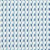 Close-up of cool indigo, pale blue and white staggered geometric outdoor fabric