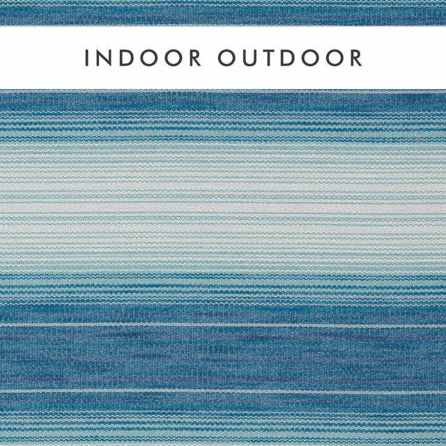 Indigo aqua outdoor weave with irregular horizontal bands and dense tactile texture