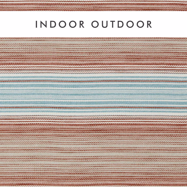 Rust, aqua and sand horizontal stripes in a dense textured outdoor weave