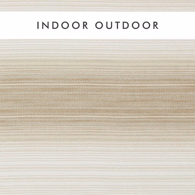 Taupe and mineral outdoor weave with fine horizontal striations and subtle tonal bands