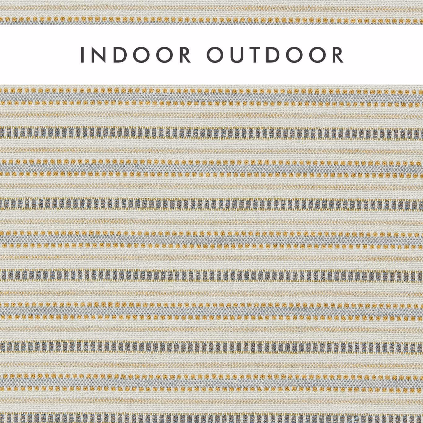 Cream outdoor weave with narrow gold and blue-grey horizontal geometric stripes