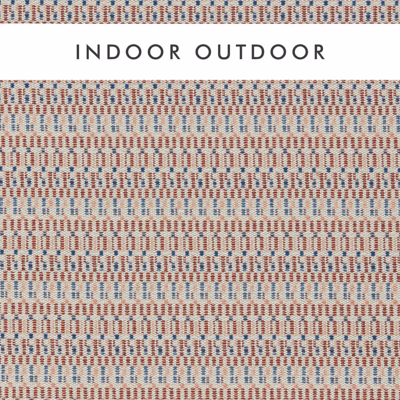 Rust, indigo and cream geometric outdoor weave with tiny horizontal patterned bands