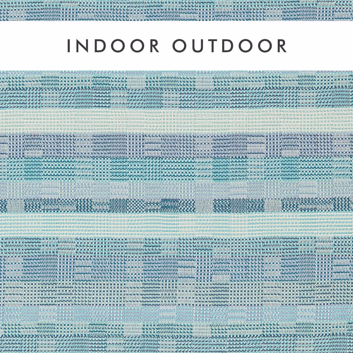Pale aqua and indigo geometric bands in a finely textured outdoor woven fabric