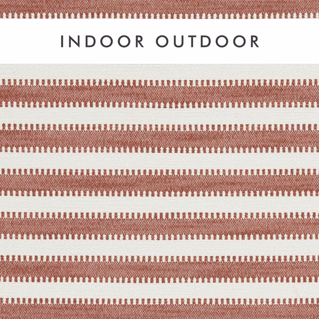 Warm rust and chalk woven stripe with small upright repeating marks