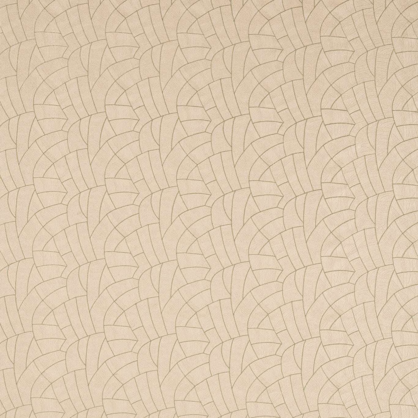 Pale pumice fabric with muted sage overlapping fan-shaped geometric linework