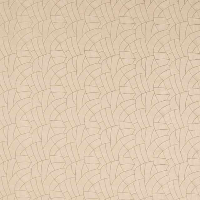Pale pumice fabric with muted sage overlapping fan-shaped geometric linework