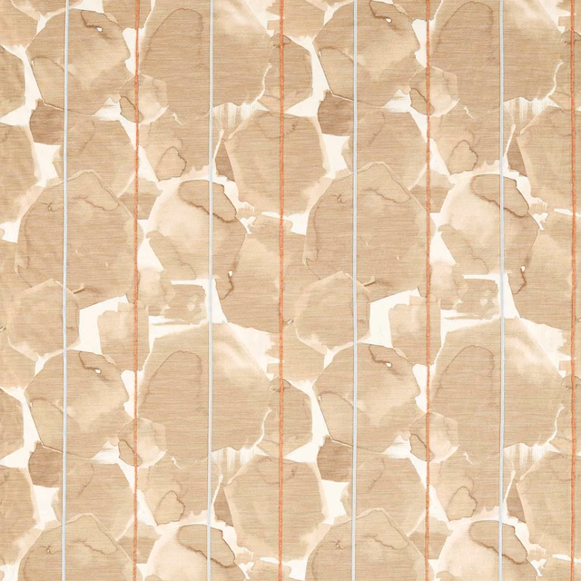 Clay and beige abstract blocks with paprika lines and pale sky-blue woven accents