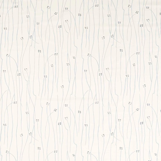 Cream fabric with fine frost-blue stems and tiny indigo floral clusters