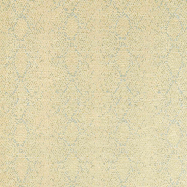 Pale buttermilk woven ground with muted sky-blue broken chevrons and fine texture