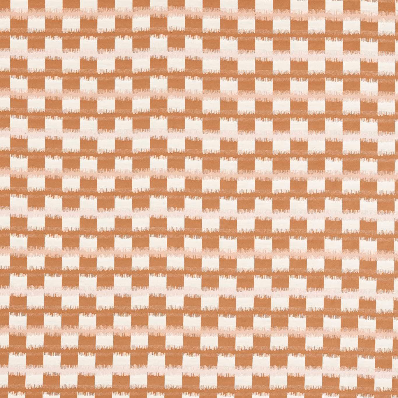 Warm blush and terracotta broken-check weave with ivory, softly fringed blocks