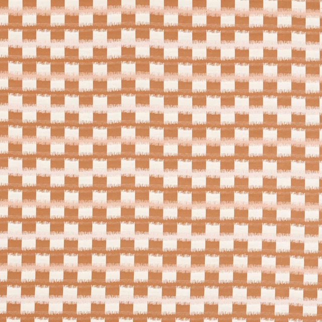 Warm blush and terracotta broken-check weave with ivory, softly fringed blocks