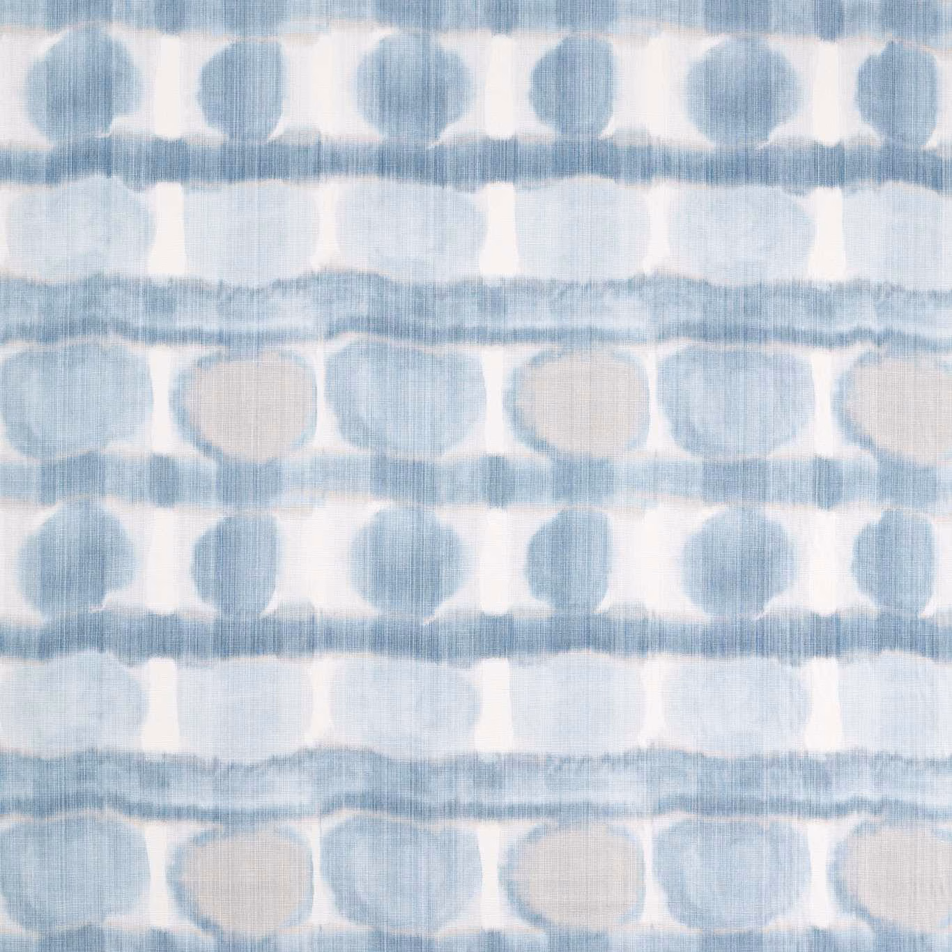 Pale blue-grey and ivory geometric woven fabric with softly blurred rounded motifs