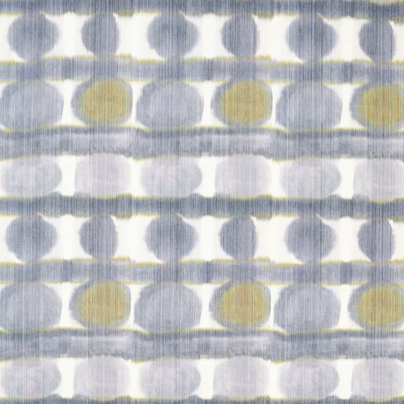 Blue-grey and ochre rounded motifs with fine vertical striations on ivory ground