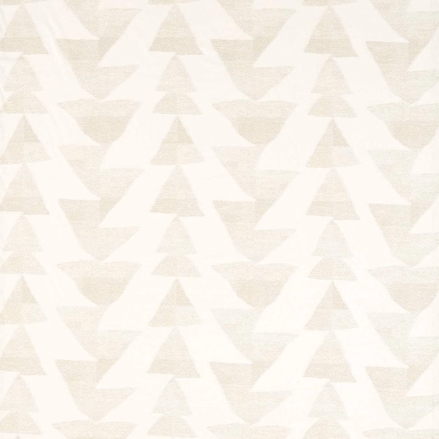 Parchment woven fabric with cloud-white angular arrows and pale triangular motifs