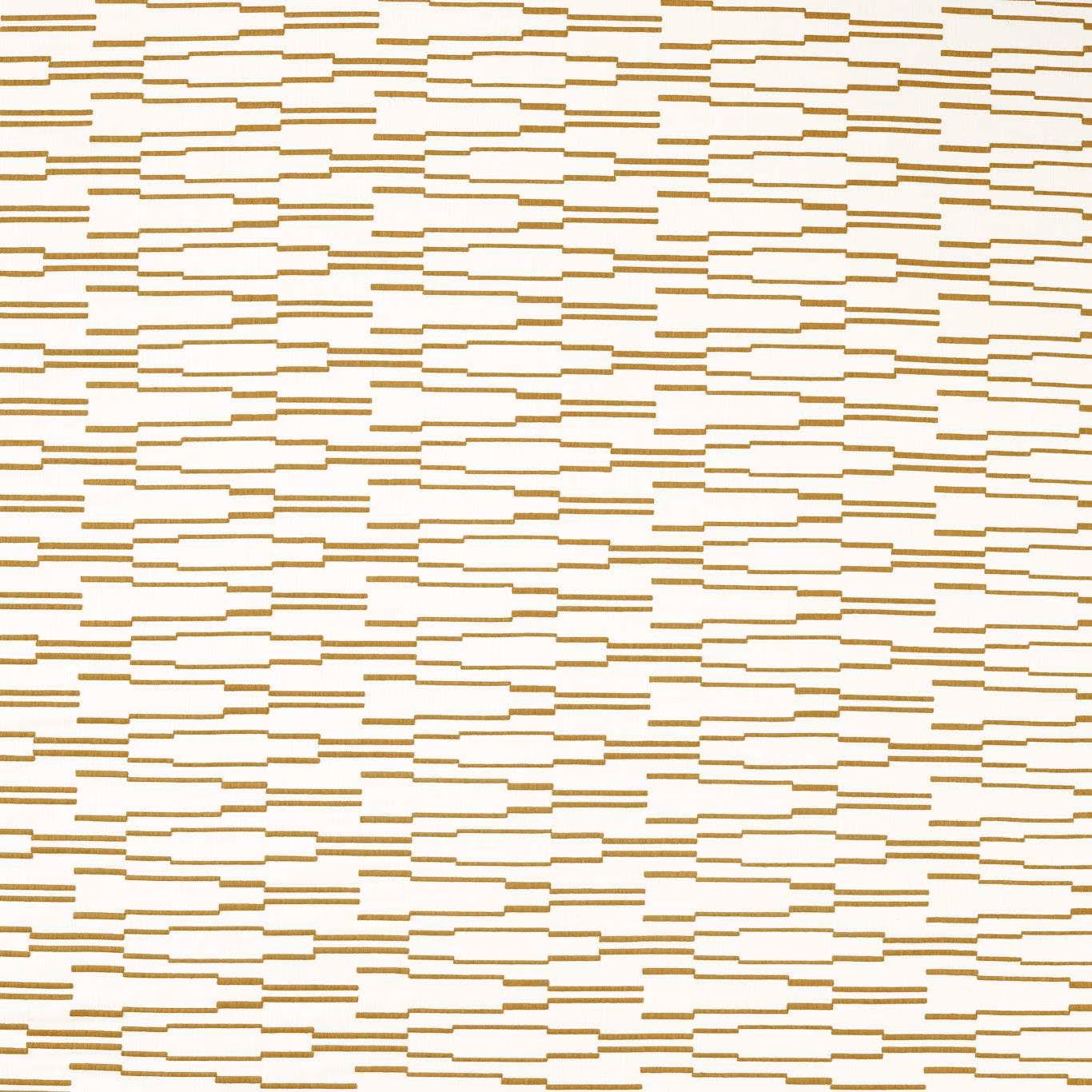 Cream textile with fine ochre broken-line geometric blocks in a horizontal rhythm