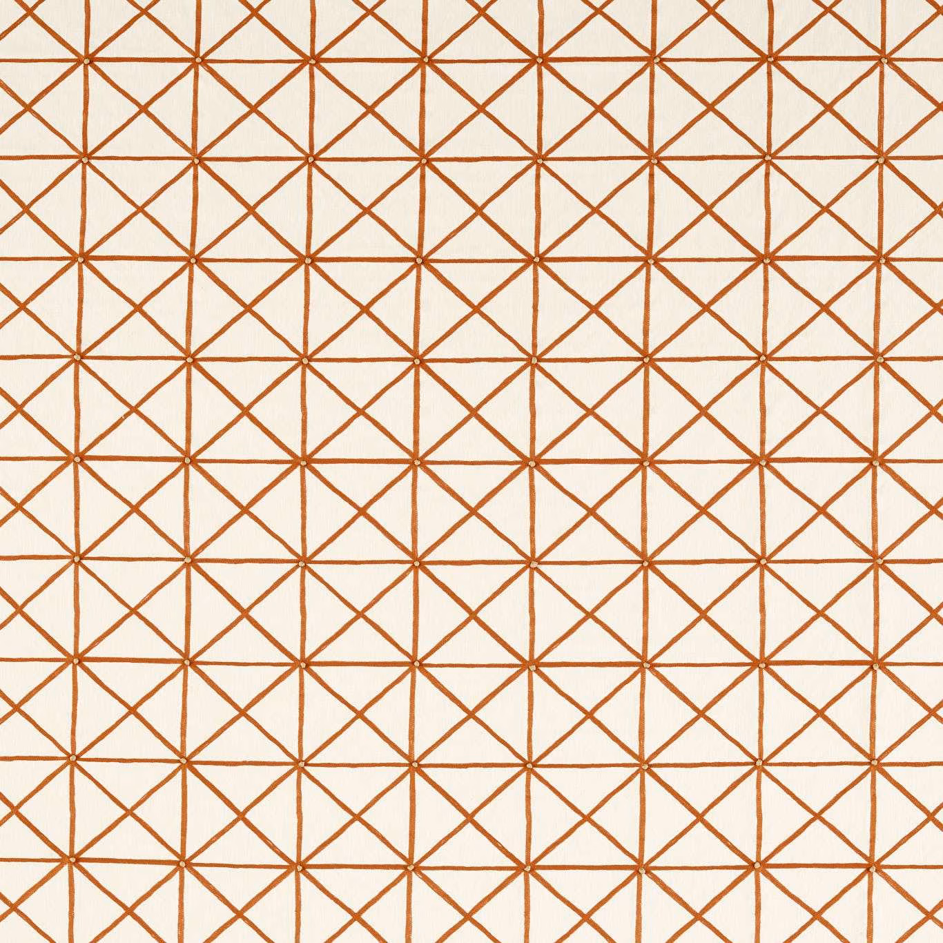 Frost cream fabric with paprika diamond lattice and softly textured woven surface