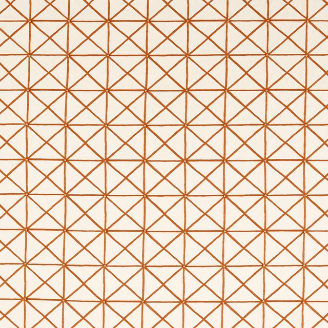 Frost cream fabric with paprika diamond lattice and softly textured woven surface