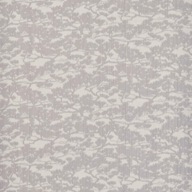Muted mauve woven fabric with pale botanical silhouettes and fine vertical ribbed texture