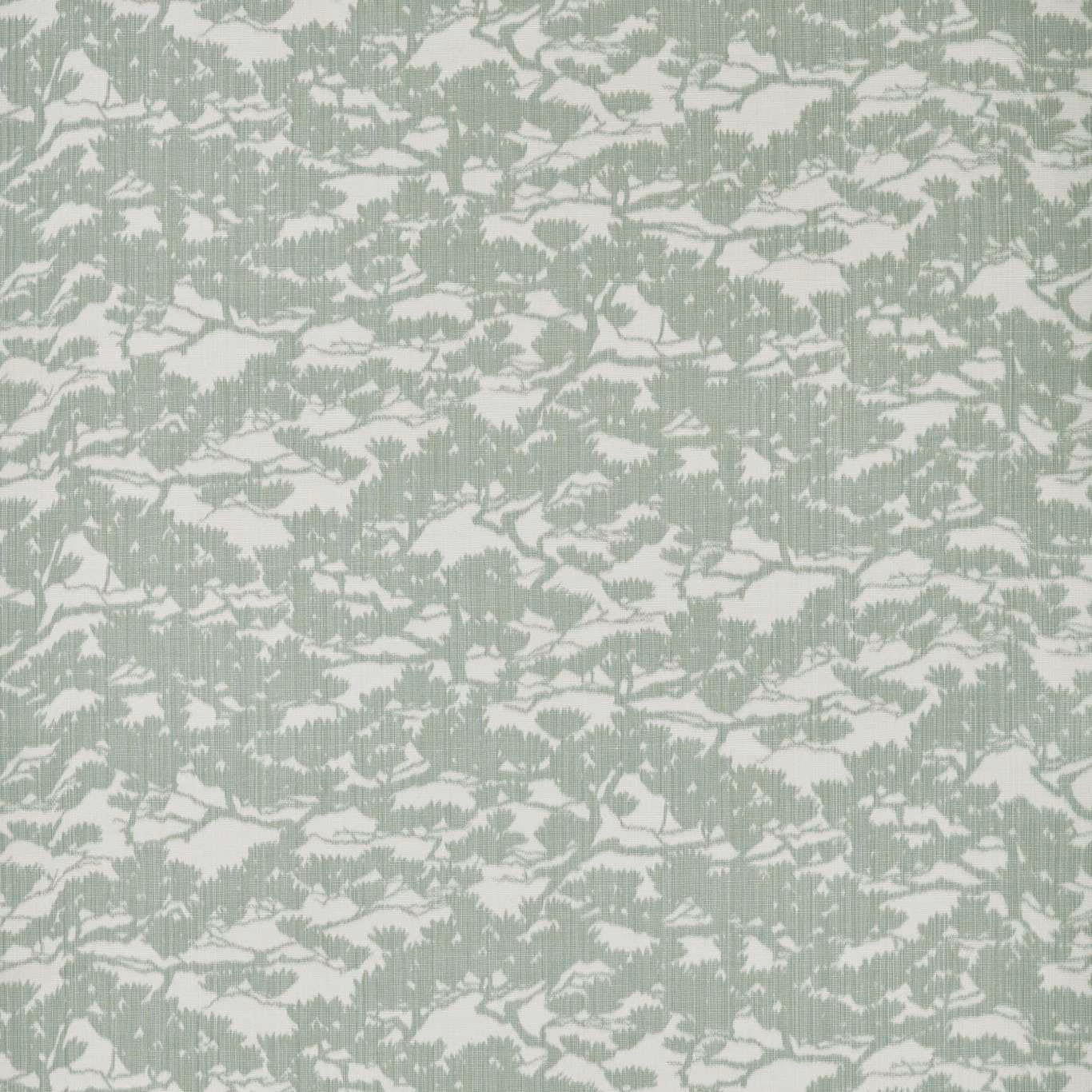 Pale sage fabric with ivory leafy branches and fine vertical rib texture
