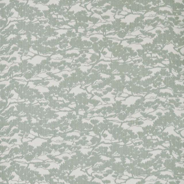 Pale sage fabric with ivory leafy branches and fine vertical rib texture