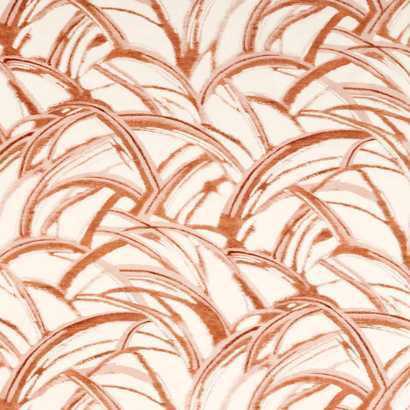 Burnt terracotta and blush arched brushstrokes on a warm cream fabric ground
