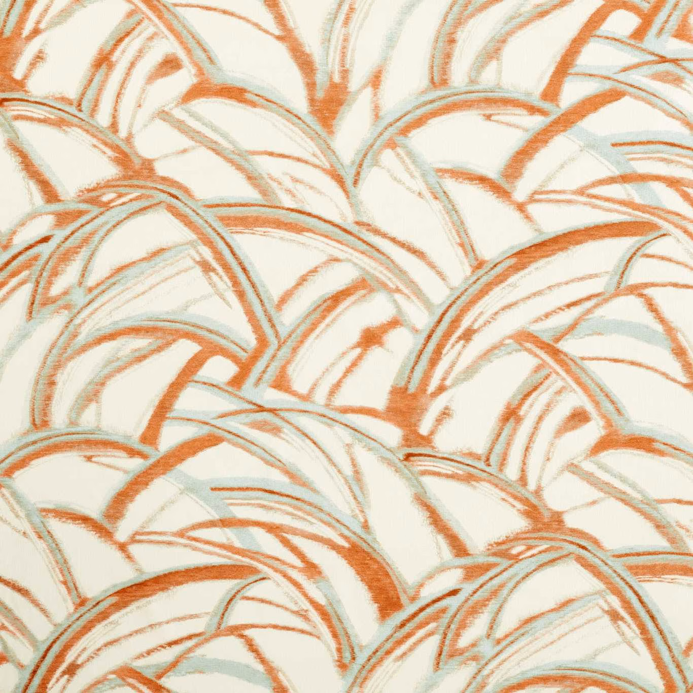Ivory textile with sweeping paprika and seaglass feather-like arcs across a fine textured surface