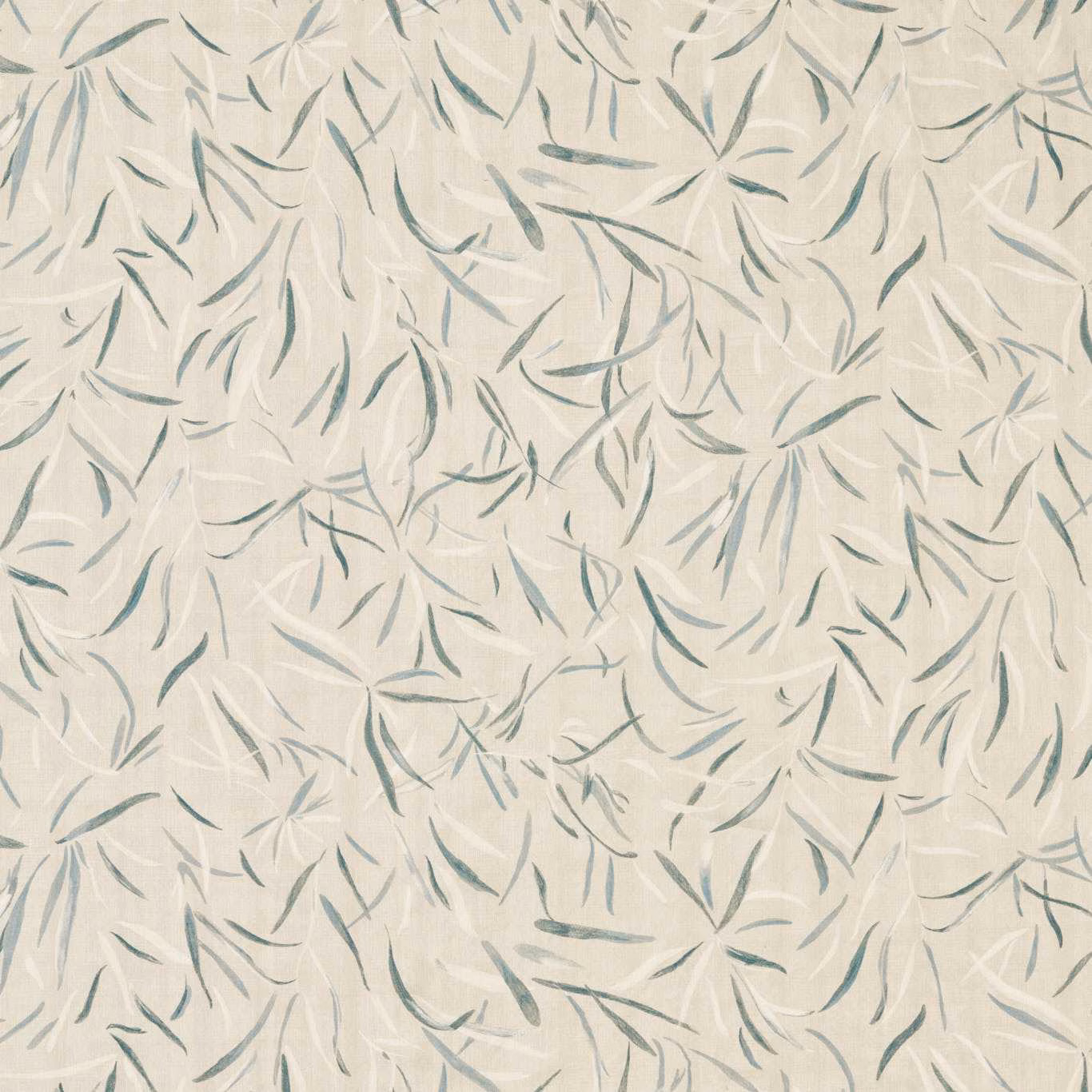 Chalk cream woven fabric with scattered muted blue-grey curved leaf-like marks