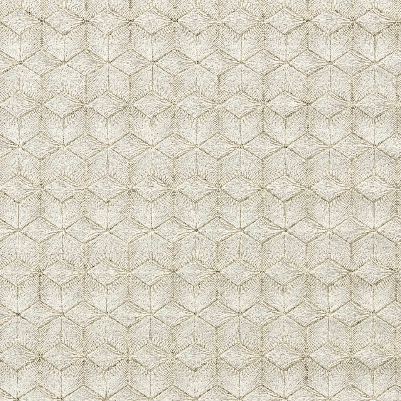 Pale ivory geometric cube weave with fine taupe linear texture in Ochiba Frost