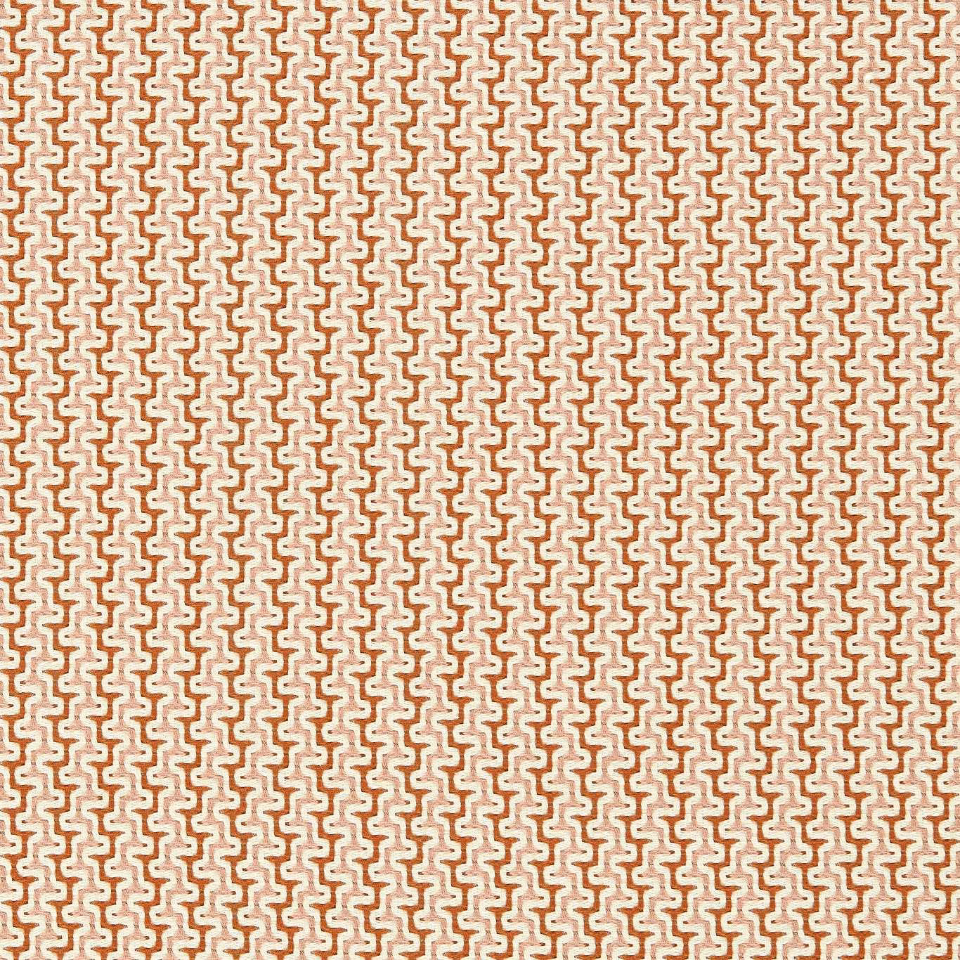 Blush pink and sunset-rust geometric weave with cream stepped lines