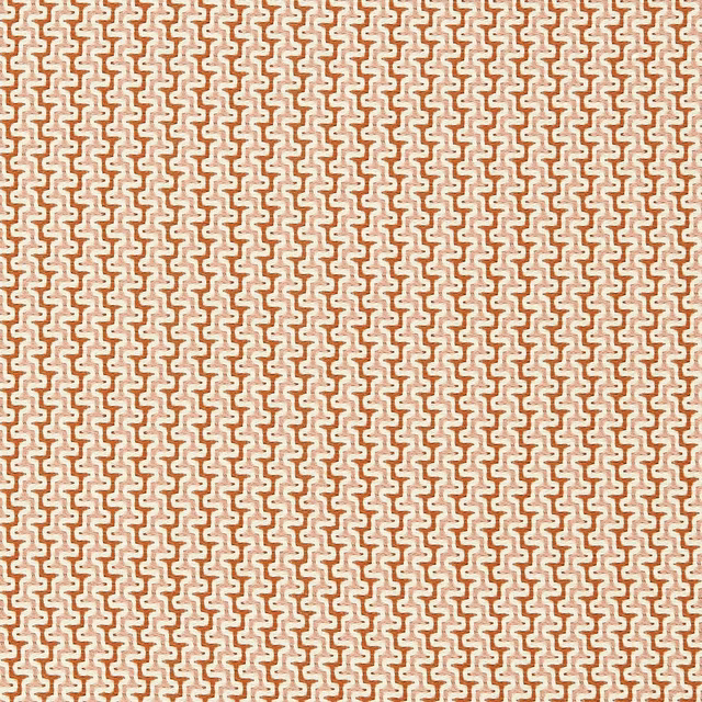 Blush pink and sunset-rust geometric weave with cream stepped lines