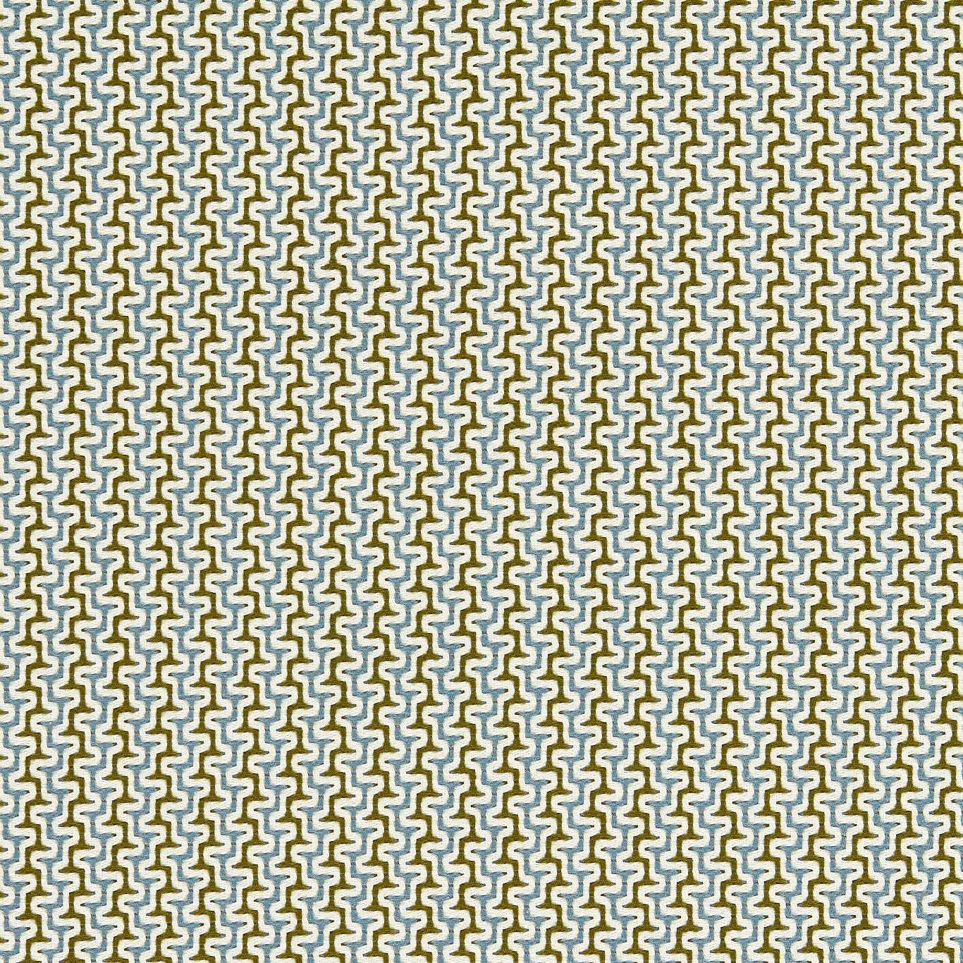 Sky blue and olive stepped geometric weave on a warm ivory ground