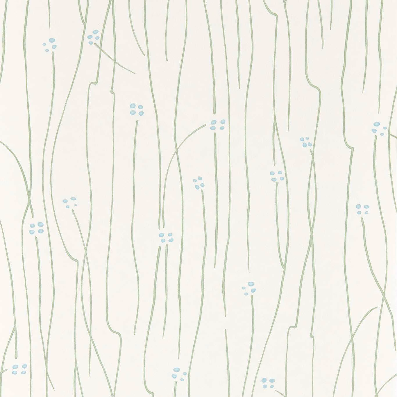 Chalk wallpaper with avocado-green stems and tiny sky-blue dot clusters