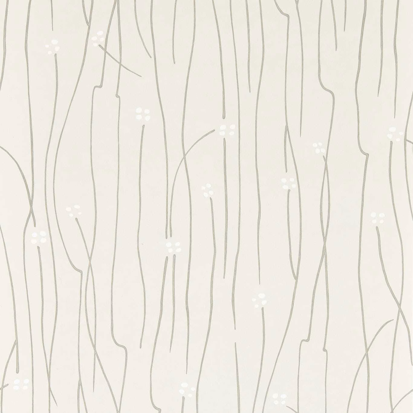 Pale chalk wallpaper with fine silver-grey stems and tiny white clustered dots
