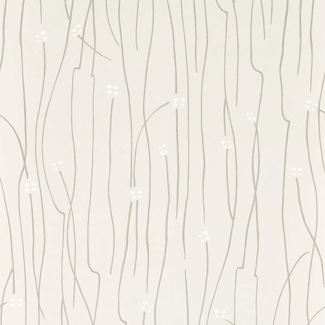 Pale chalk wallpaper with fine silver-grey stems and tiny white clustered dots
