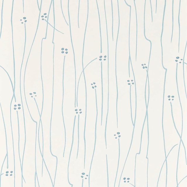 Chalk wallpaper with cool blue stems and tiny clustered dot motifs