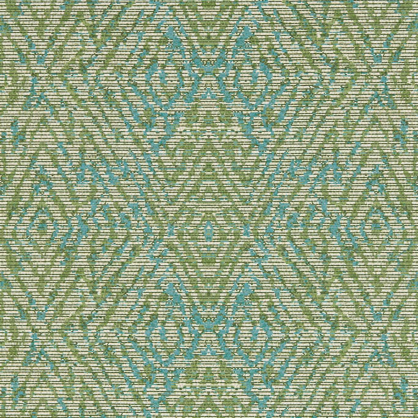 Sage and lagoon geometric wallpaper with fine striations and repeating angular diamond motifs