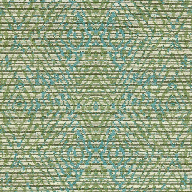 Sage and lagoon geometric wallpaper with fine striations and repeating angular diamond motifs