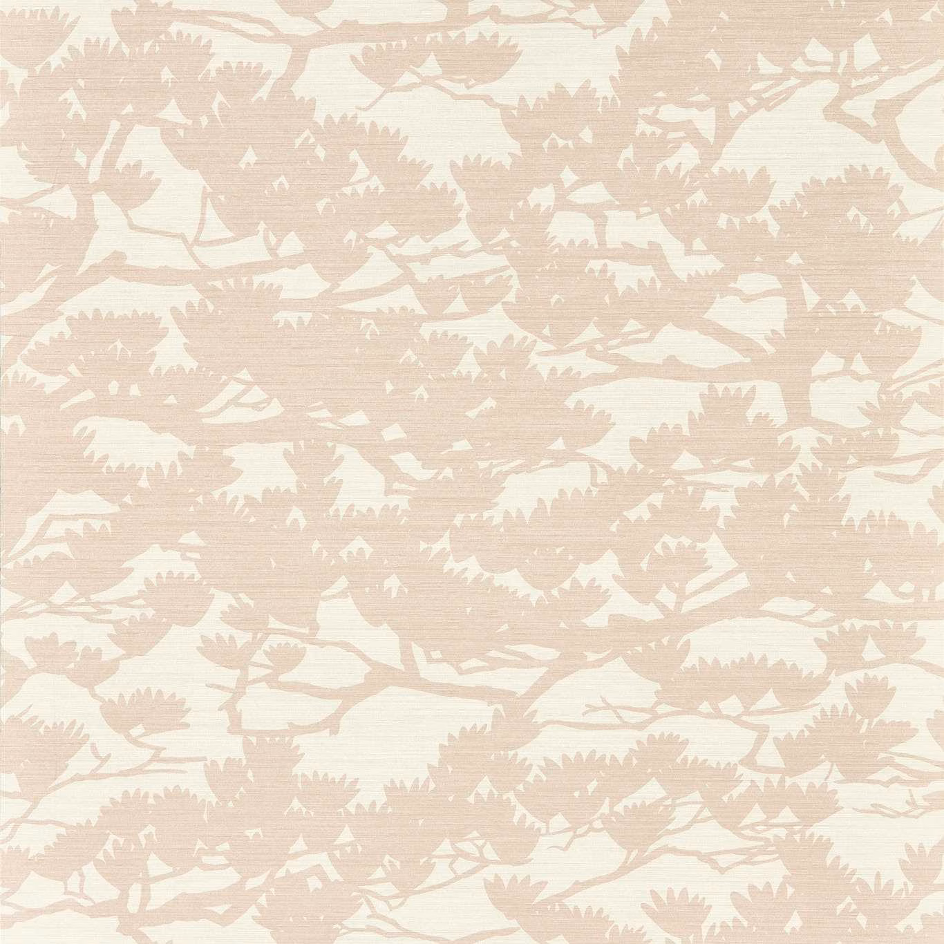 Chalk wallpaper with dusty blush branches, leaves and fine horizontal striations