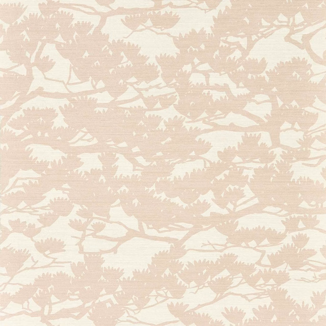 Chalk wallpaper with dusty blush branches, leaves and fine horizontal striations