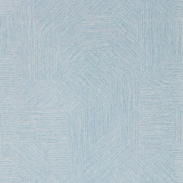 Pale icy-indigo wallpaper with angular maze-like panels and fine linear texture