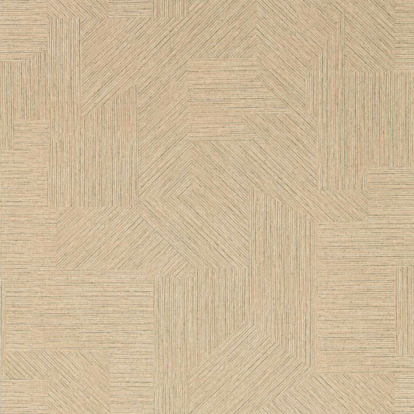 Warm pumice beige wallpaper with fine bronze angular blocks and etched linear texture