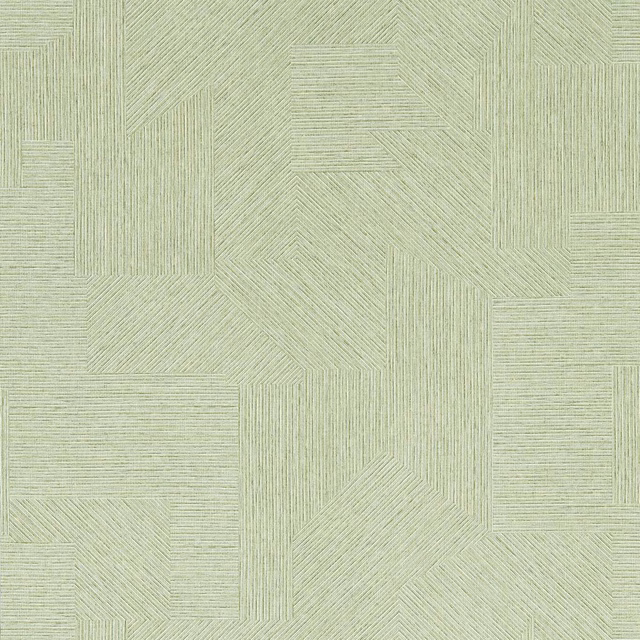 Pale sage green geometric wallpaper with fine directional linework in block shapes