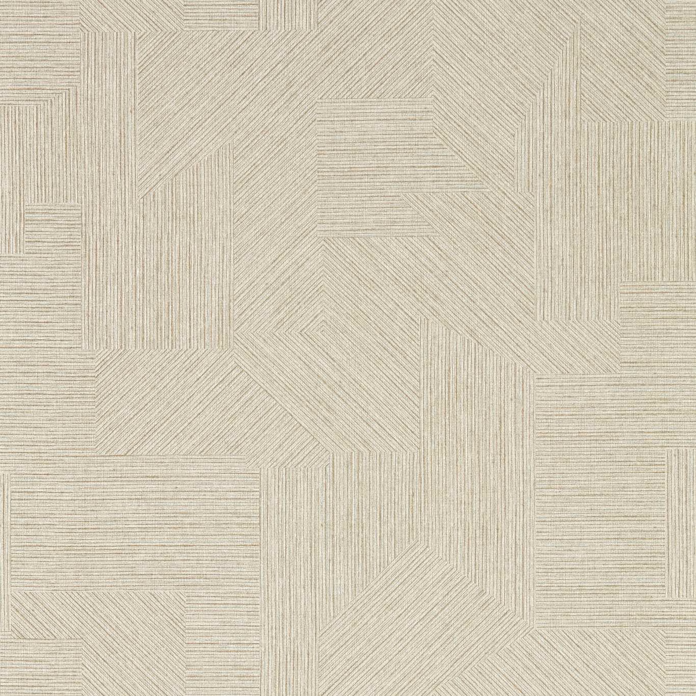 Pale taupe-gilver wallpaper with fine angular linear blocks and subtle surface texture