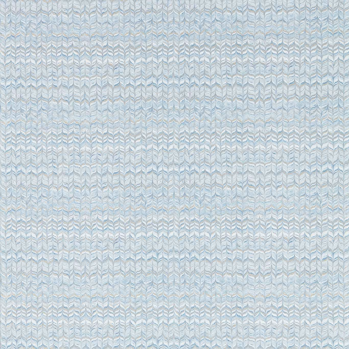 Pale sky-blue and chalk vertical chevron rows in a softly mottled wallpaper