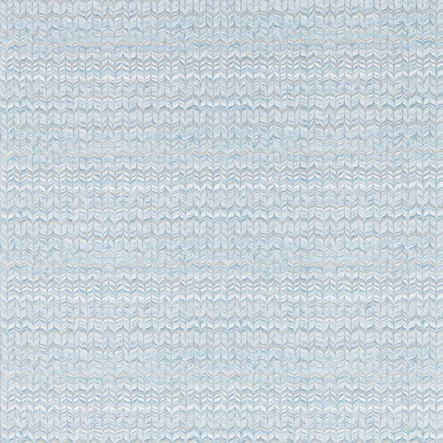 Pale sky-blue and chalk vertical chevron rows in a softly mottled wallpaper