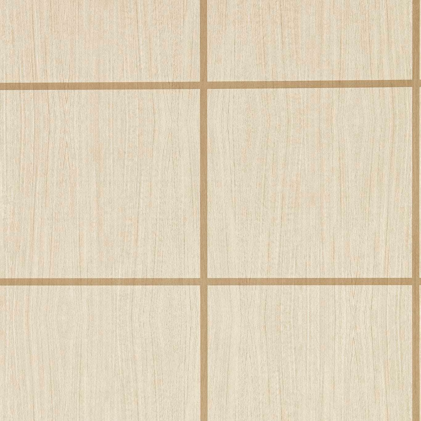 Pale ash-taupe wallpaper with glossy vertical grain and broad taupe grid blocks