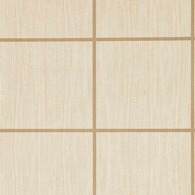 Pale ash-taupe wallpaper with glossy vertical grain and broad taupe grid blocks