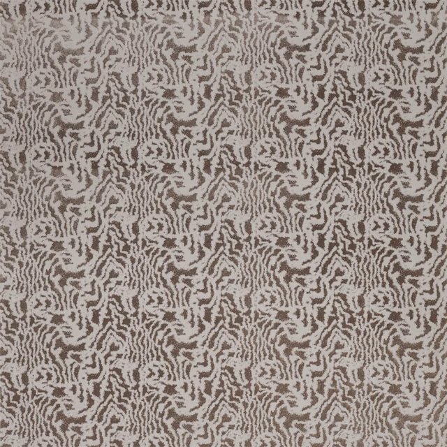 Warm sandstone velvet with dense cream and taupe striated organic motifs