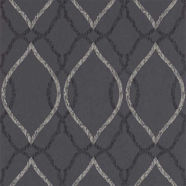 Charcoal wallpaper with distressed stone diamond trellis and interlocking geometric loops